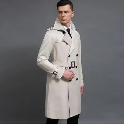 Double-breasted trench coats men beige man long coat men clothes slim fit overcoat long sleeve new designer