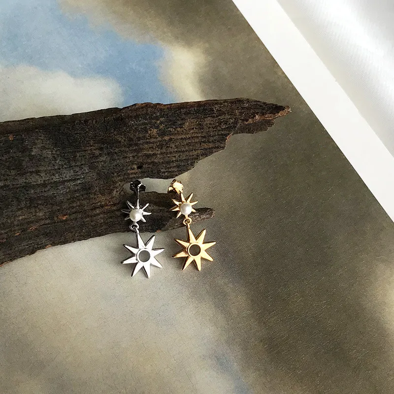 RUIYI Real 925 Sterling Silver Women Cold Wind Fashion Hexameron Charm Earrings Girls Young Niche Sunflower Pearl Stud Earrings