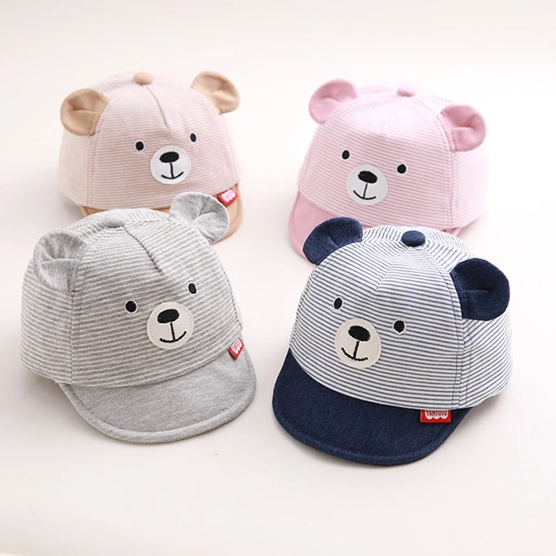 Cartoon Bear Baby Hat Cap Summer Spring Adjustable Baseball Cap Cute Striped Cotton Kids Sun Hat Baby Boy Girl Hats With Ears baseball cap,baby hat,kids caps