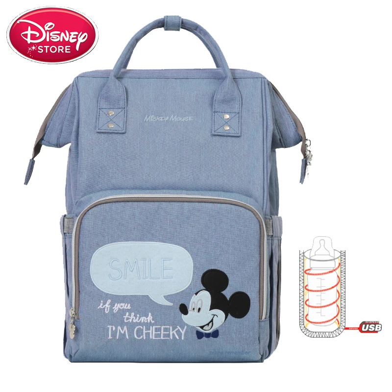 Сумка для подгузников disney, сумка для мам, сумка для мам, USB бутылочка, Микки Маус, детские сумки для подгузников, рюкзак для путешествий, сумки для кормления, для ухода за ребенком - Цвет: blue