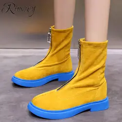 Rimocy/женские ботильоны из искусственной замши с молнией спереди; модная Осенняя обувь на платформе; женская однотонная обувь; цвет желтый