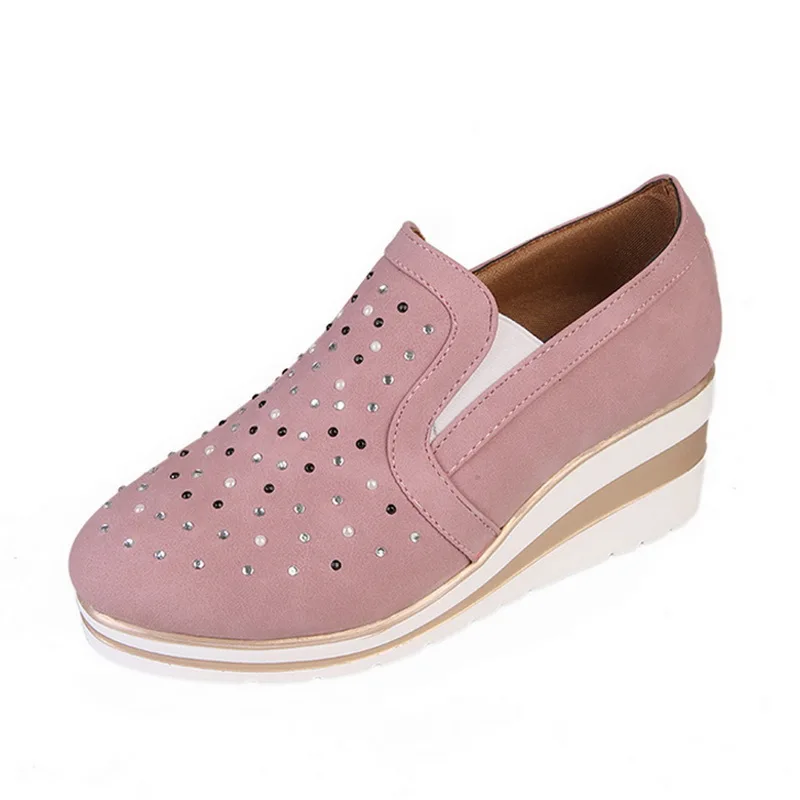 Vertvie/Женские Модные слипоны; уличные кроссовки; Повседневные слипоны; дышащая прогулочная обувь; женская обувь на высоком каблуке размера плюс - Цвет: pink