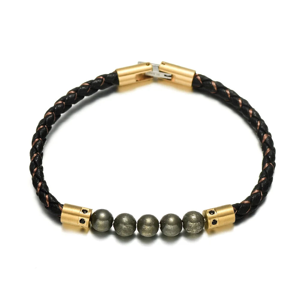 RUIMO Luxury Stainless Steel Wire and Detachable Natural Stone Bead Jewelry Men and Women Leather Bracelet for DIY - Окраска металла: CS007 7