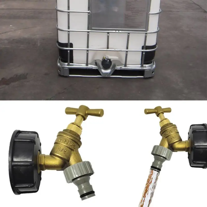 

IBC Tank Adapter IBC Tote Tank Drain Adapter S60X6 to Brass Garden Tap with 1/2" Hose Fitting Oil Fuel Water A5YD