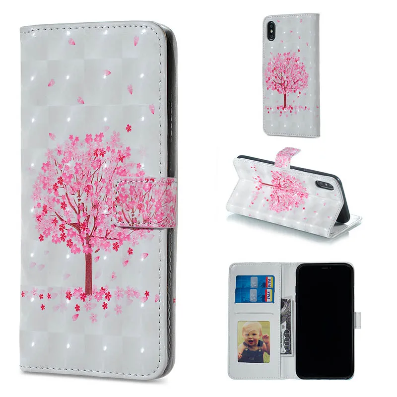 Pink Tree Кожаный бумажник чехол для телефона для samsung Galaxy S6 S7 Edge S8 S9 Plus S9+ S8+ G9650 G9600 цветочный флип-чехол для iPhone 11 8 7 чехол s - Цвет: Pink Tree