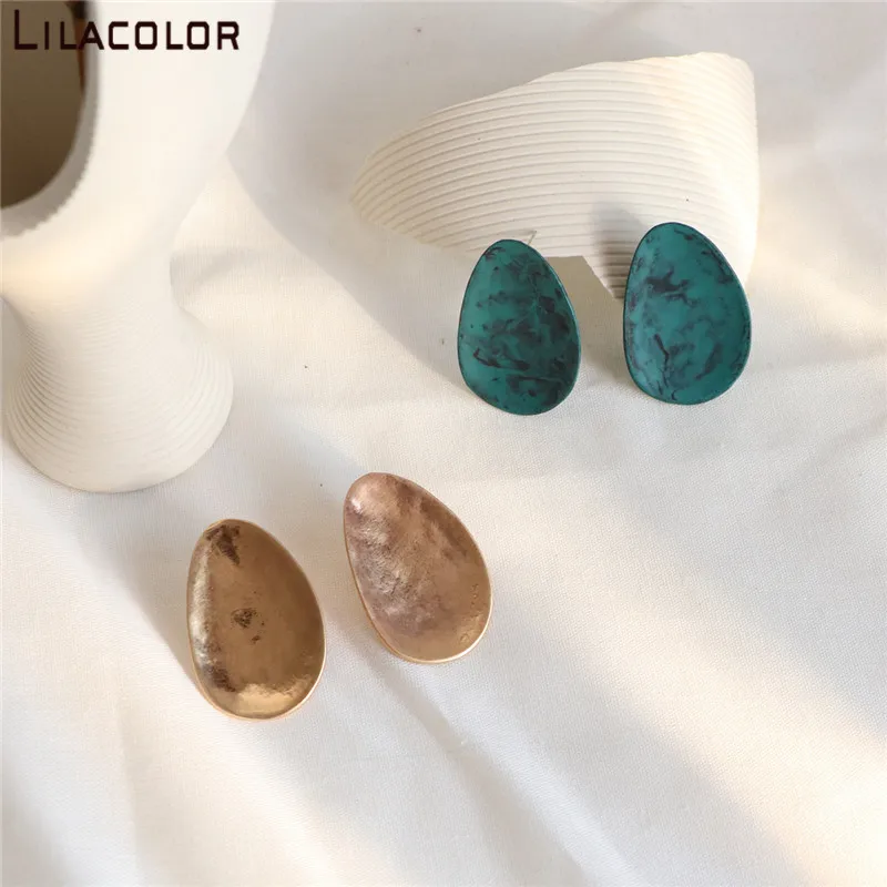 

Vintage Ellipse Women Stud Earrings Green Gold Alloy 2019 Simple Ear Jewelry Accessories Party Beach Gifts Fashion Stud Earring