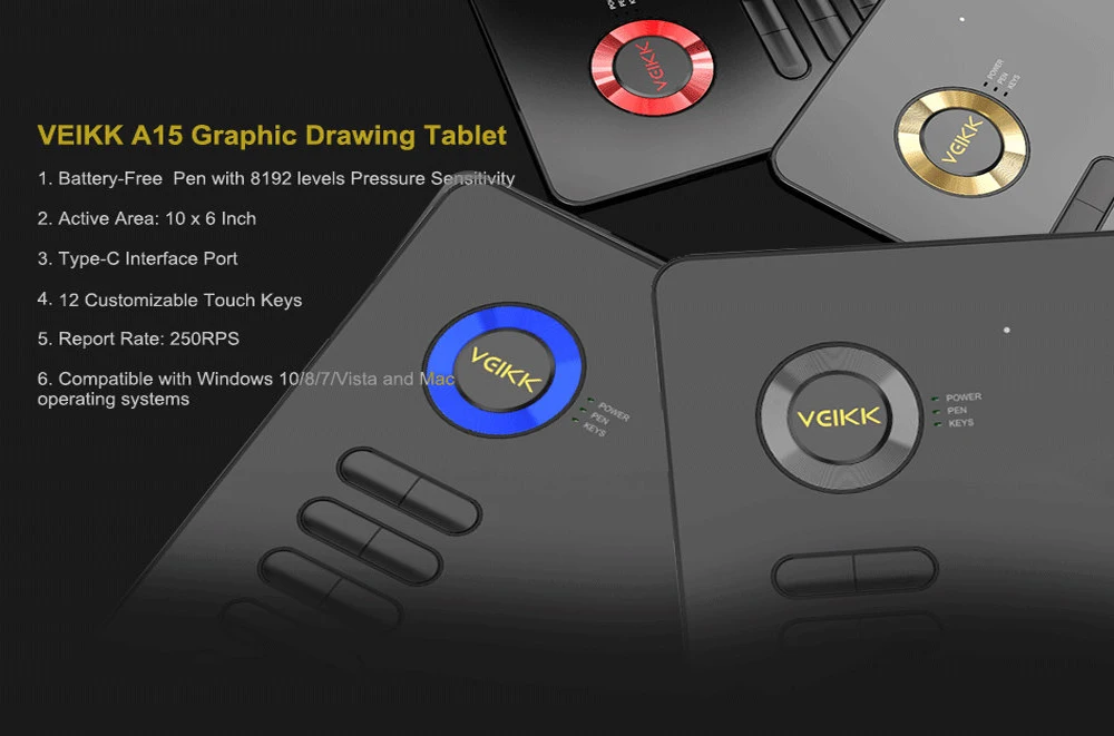 VEIKK планшет для рисования A15 графический планшет 10x6 дюймов цифровой Коврик для рисования для художников 8192 уровней давления с перчаткой бесплатно