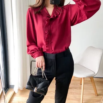 

Women Shirt 2020 Early Spring New Ruffle Collar Shirt Blouse
