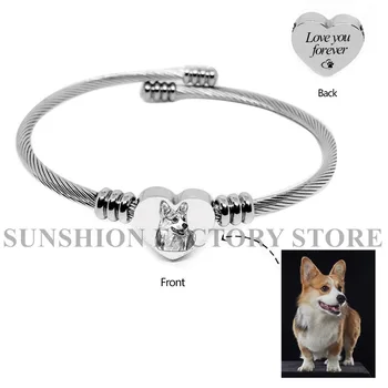 

Custom Heart Shape Engraving Bracelet . Custom Personalized Pet/Letter Photo Bracelets.Women Men Jewelry Memorial Gift.