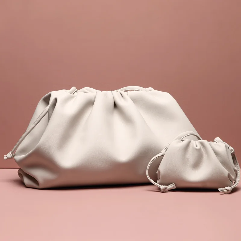 Воловья кожа облако сумка Мягкие морщинистые пельменты плеча почтальон роскошные сумки женские дизайнерские кошельки - Цвет: 15cm white