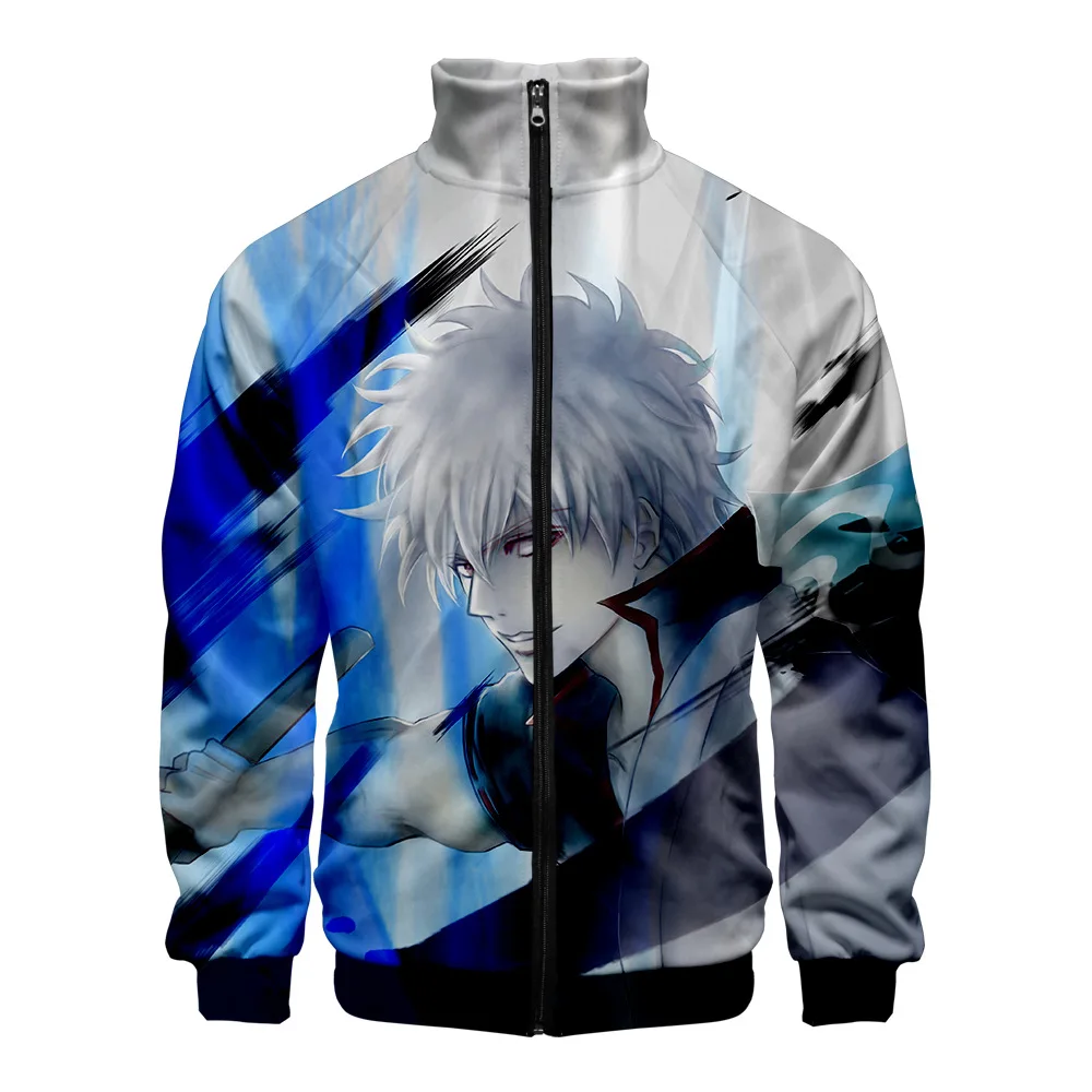 

Anime Gintama Sakata Gintoki 3D Print Men's Jacket Slim Stand Collar Zipper Jacket Male Tracksuits Streetwear Hip Hop Clothes