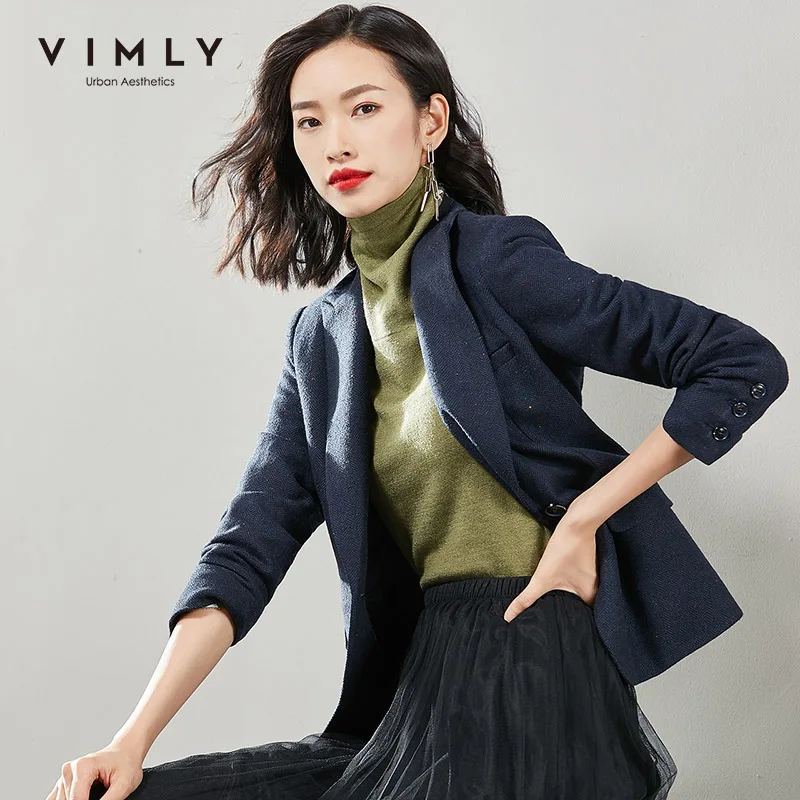 Женская шерстяная куртка Vimly осенне-зимний элегантный однотонный приталенный