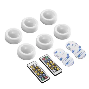 

6PCS Home Decoration LED Lights Infrared Remote Control Cabinet Under Unit Cupboard Light Round Dimmable Cool Warm Remote Tool