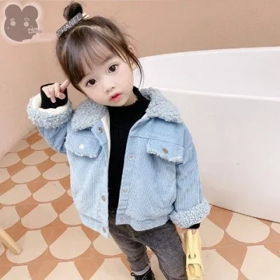 New Baby Winter Lamb Wool Coat Girls Boys Kids Single Breasted Corduroy Jackets 1 2 3 4 5Years Olds Thicken Fleece Pockets Coats