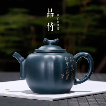 

Yixing recommended all hand learn authentic king town national craft chlorite ores ink bamboo teapot