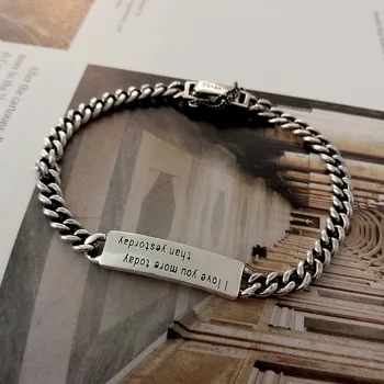 

925 Silver Lettering Couple Bracelets Bijoux Minimalism Bangles Vintage Bohemian Joyas Silver Women Bangles