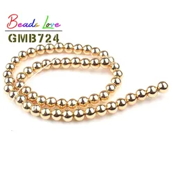 Rose Gold Hematite Round Beads for Jewelry Making and DIY Accessories (14K Gold)