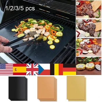 

1/2/3/5pcs Reusable Non-Stick BBQ Grill Mat Pad Baking Sheet Portable Outdoor Picnic Cooking Barbecue Oven Tool Hot Selling