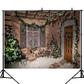 

Lyavshi photography backdrop Snow house Bear toy Christmas tree party children new background photocall photo printed