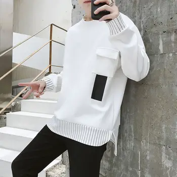 Spring and Autumn New Korean-Style  Long-Sleeved Men's Loose  Front Short Back Long round Collar Top 1