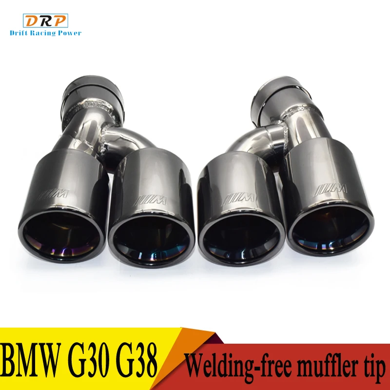 

Hot 1 pair Car rear Titanium black Exhaust Muffler tip end pipe tailpipe fit 2018-2020 BMW 5 series 525 528 530 G30 G38