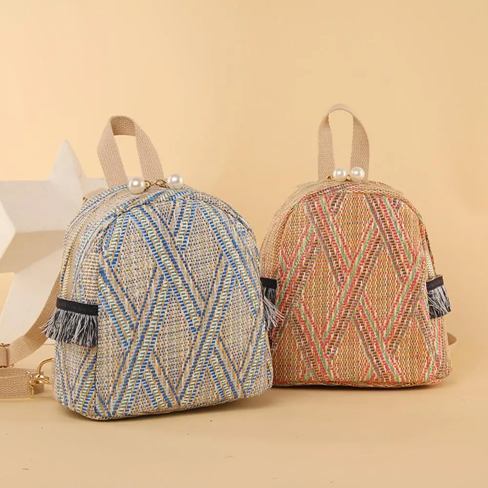 3 In 1 Anti Theft Women Straw Small Backpack Handmade Rattan Tassel Crossbody Girls Travel Bag 2021 Summer Beach Shoulder Bag