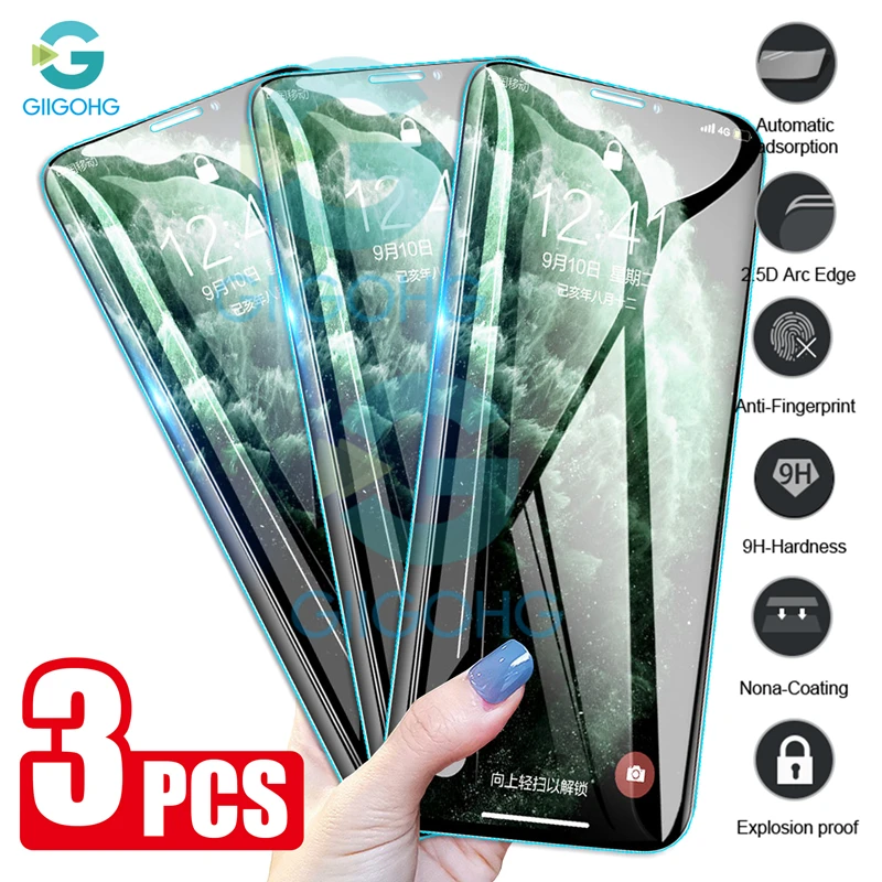 3 шт полное покрытие стекло для iPhone 11 Pro Max X XS XR закаленное 7 8 6 6s Plus 5 5S SE Защитная