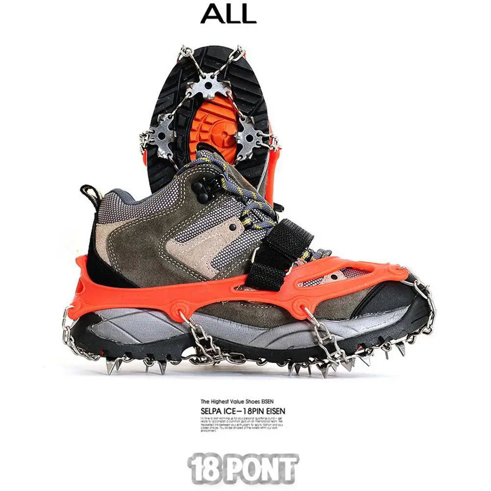  18 Teeth Crampons Welding Chain Claw Ice Clippers Shoes Cover Anti-slip Spikes Cleats On For Winter