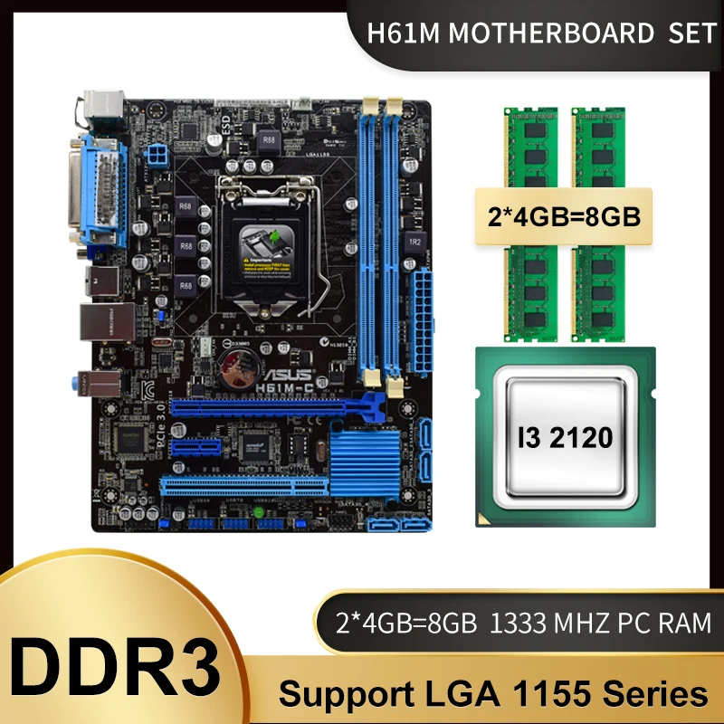 1155MotherboardASUSH61MCMotherboardKitwithI32120CPUDDR32