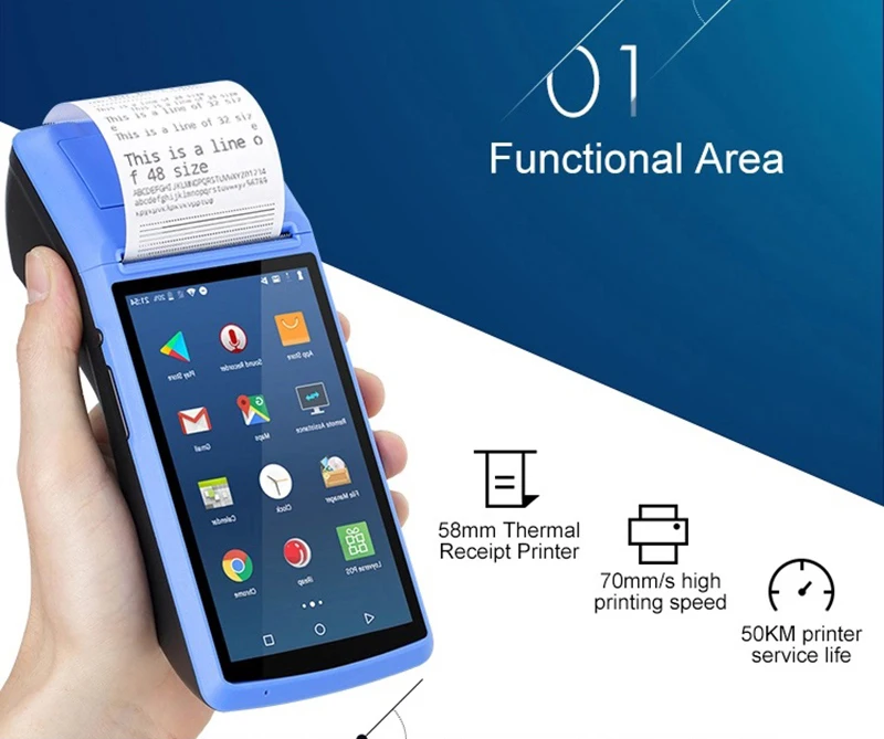 Handheld POS  Device Terminal Built In 58MM Thermal Receipt Printer Wifi Camera Android 8.1 Rugged PDA 1D 2D Barcode Scanner network scanner