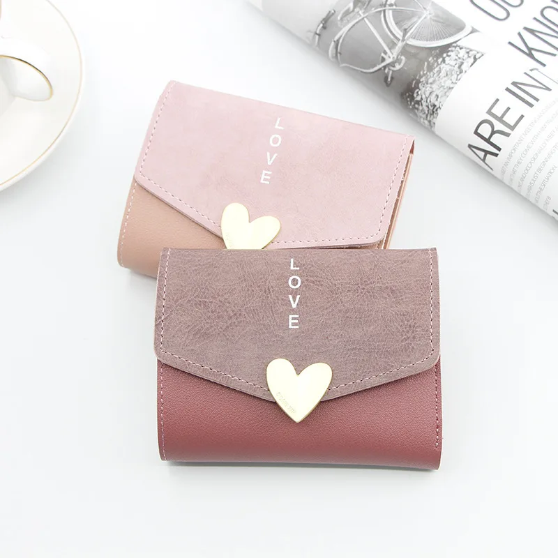 

of lady's wallet, short heart-shaped, small three-fold, large capacity, short wallet, female student's pocket purse.