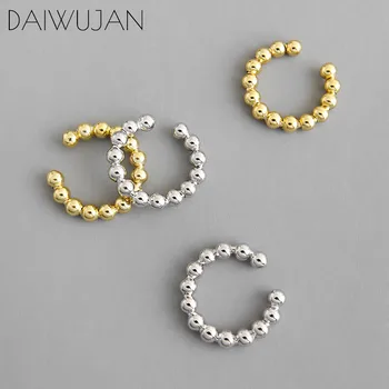 

DAIWUJAN INS 925 Sterling Silver Round Beaded Clip ON Earrings Minimalist No Pierced Hole Ear Cuff Earrings Women Gold Jewelry