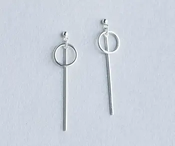 

REAL. 1Pair 925 Sterling Silver Jewelry Polished Circle & Straight Bar Geometric Long Dangle Earrings Charm with Ball GTLE1482