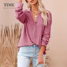 Camiseta de punto Sexy para mujer, Tops Vintage de manga larga, blusa holgada con cuello en V para fiesta de invierno, blusa informal para mujer de talla grande a la moda
