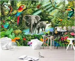 custom mural Photo wallpaper Monkey Elephant Toucan Rainforest Animal Children's Room home decor 3d wallpaper for walls in rolls