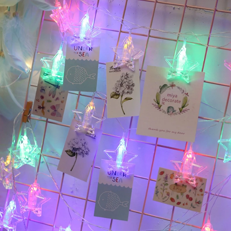 Светодиодный светильник-гирлянда в виде звезд с зажимами для фотосъемки, 1 м/2 м/4 м, рождественские гирлянды, лампы на батарейках для дня рождения, вечерние, свадебные, праздничные украшения