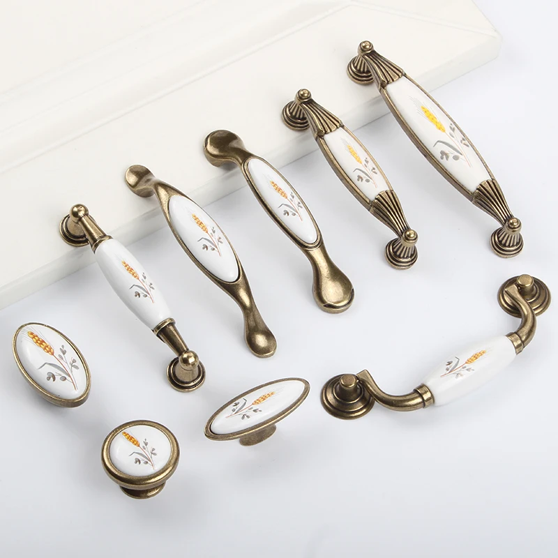 1PCS Wheat Ear Style Simple ceramic Ceramic Cabinet Handles and Knobs Wardrobe Drawer Door Pulls Furniture Hardware | Обустройство