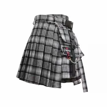 

2020 NEW FASHION Autumn Spring Plaid Grid Pocket Black And White Sexy Women Woman Girl Korea Harajuku Mini Skirt B917