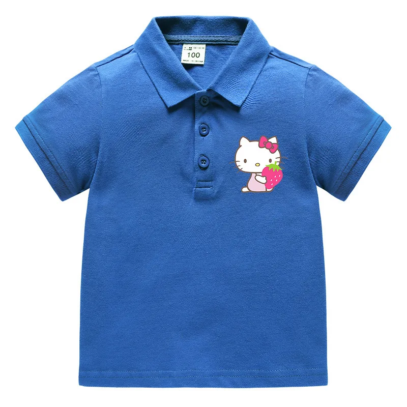 thumbnail image 1 of Camiseta de manga corta de algodón para niños de Hello Kitty, POLO con solapa de temperamento para niña, camisa informal de media manga de verano para niños, 1 of 5