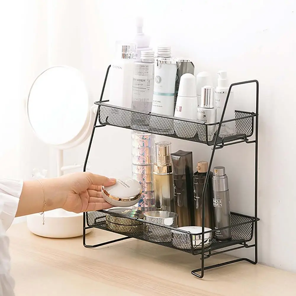 Detachable Wrought Iron Shelf Desktop Storage Rack Kitchen Spice Rack Bathroom Double-layer Cosmetics Finishing Rack