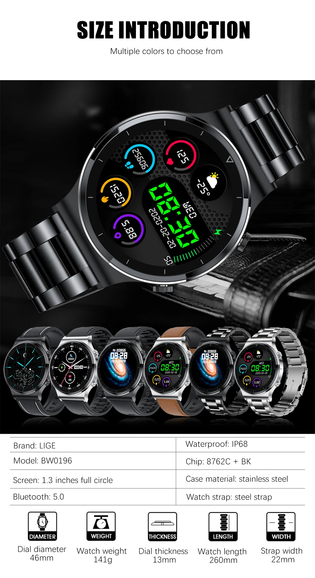 2021 New Smart watch Men's IP68 waterproof watch Multiple sports mode Heart rate Weather forecast Bluetooth call Men smart watch