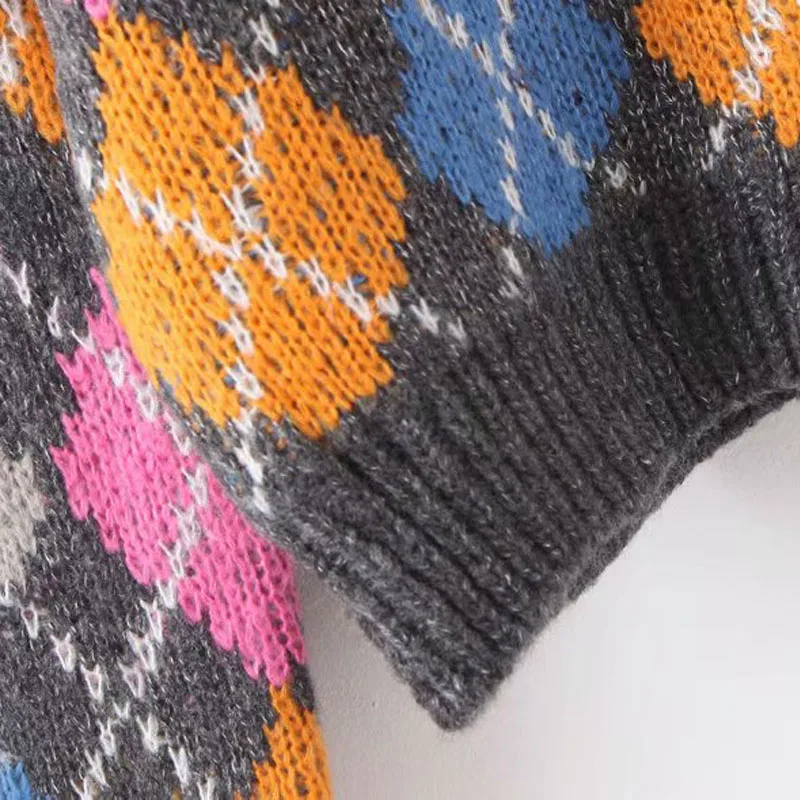 AQOIA Argyle, длинный рукав, женский кардиган, пуговка, Вязанный плед, толстый женский свитер, пальто,, модная зимняя женская одежда
