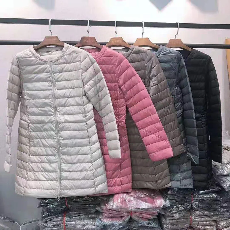 

Autumn Winter Women Round neck Down Collar Down Coat Ultra Light 90% White Duck Down Jacket Single Breasted Windproof Parkas