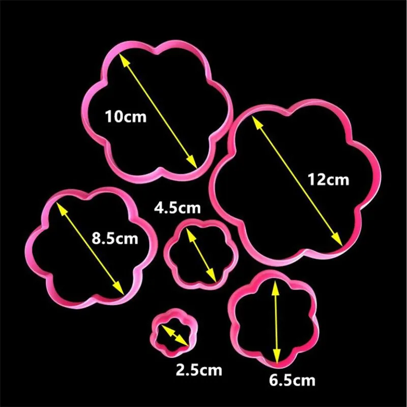 6pcs/set Pink Plum Flower Cookie Cutter Plunger Cake Mold Biscuit Stamp Fondant 3D Cake Decorating Tools Baking Moulds