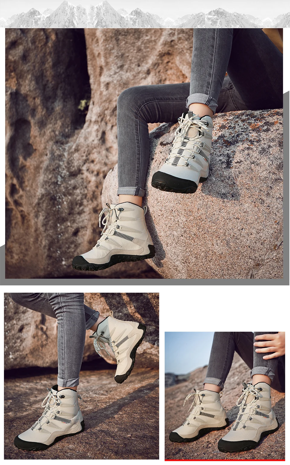 Треккинговые ботинки женские водонепроницаемые плюшевые теплые высокие белые альпинистские горные тактические ботинки женские уличные спортивные треккинговые кроссовки 8