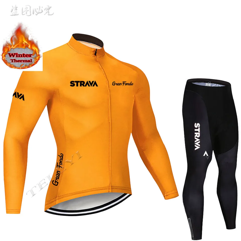 STRAVA велокофты мужские pro team зимние термальные флисовые с длинным рукавом набор MTB велосипедный костюм, трико Ropa Ciclismo Hombre - Цвет: 12
