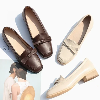 

Women genuine leather oxford shoes woman flats handmade vintage retro slip on loafers brown casual sneakers flat shoes for women