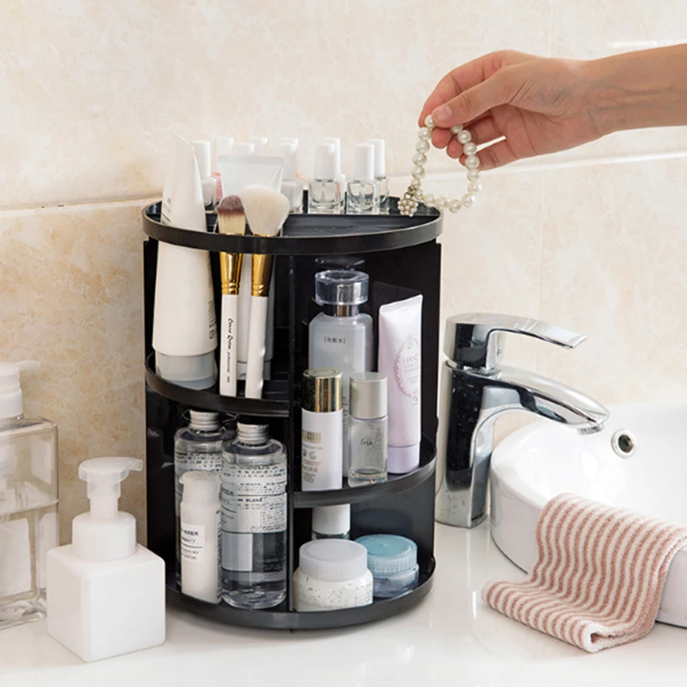 

New Fashion 360-degree Rotating Makeup Organizer Brush Holder Jewelry Organizer Case Jewelry Makeup Cosmetic Storage Box Shelf