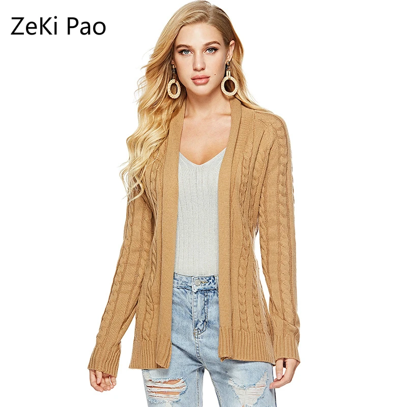 

2019 autumn and winter new long-sleeved knitted cardigan fashion solid color large size women's sweater coat
