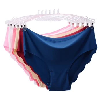 

3Pcs/lot Women Seamless Solid Ultra-thin low-Rise Ruffles Panties Ice Silk Sexy Briefs Lingerie Underwear Female
